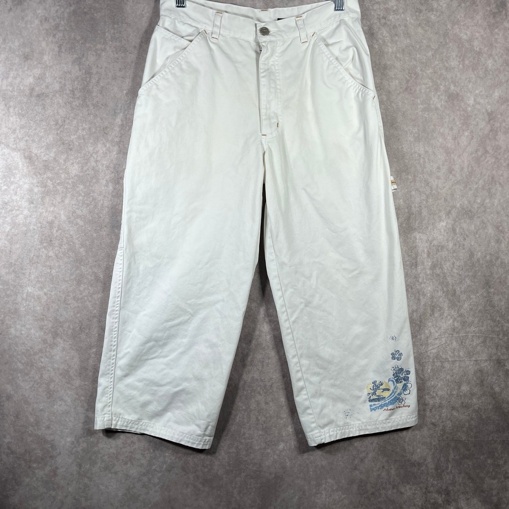 Vintage Mickey Unlimited Pants Womens Size 9/10 White Capri Cropped Carpenter